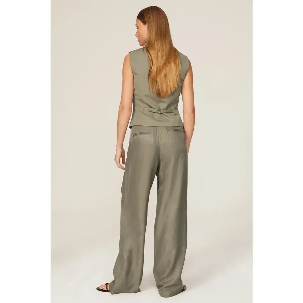 Anine Bing Carrie Pleated Wide Leg Linen High Waist Trouser Pants Size XS